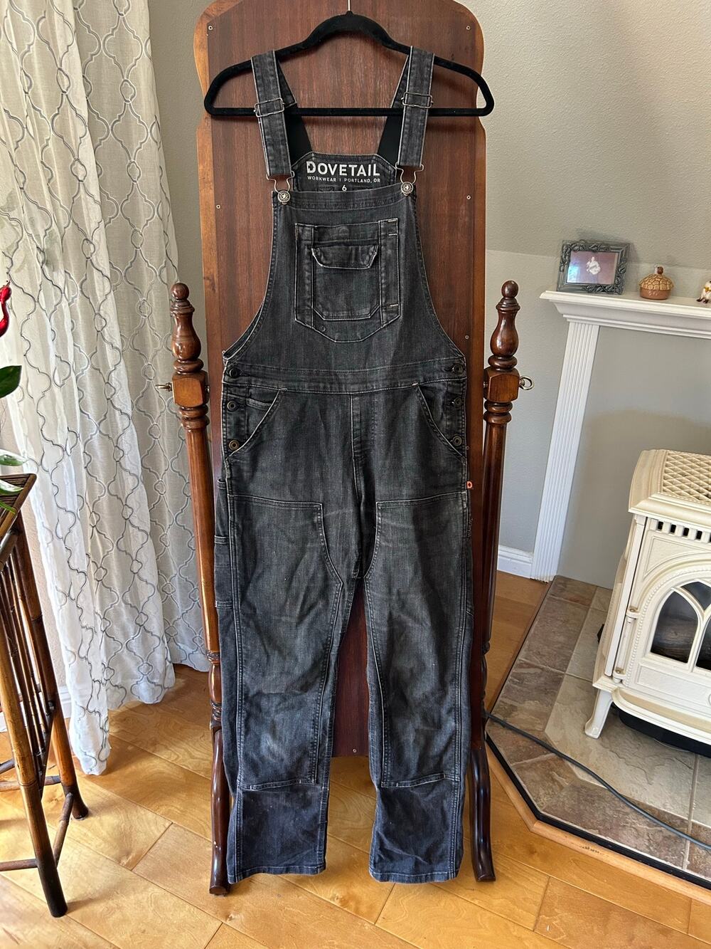 Dovetail Workwear Freshley Overalls washed black denim double knee size 6